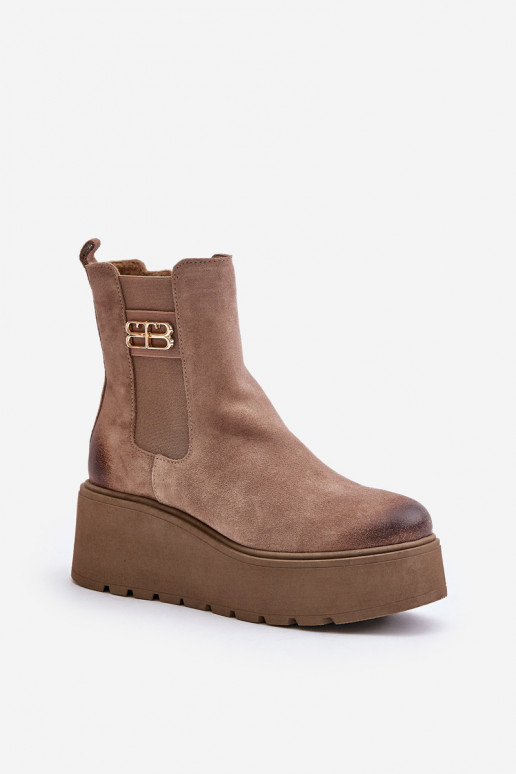 Zazoo 60498 Feminino de camurça botas elegantes com uma plataforma I Koturnie bege Zazoo 60498 Feminino de camurça botas elegantes com uma plataforma I Koturnie bege