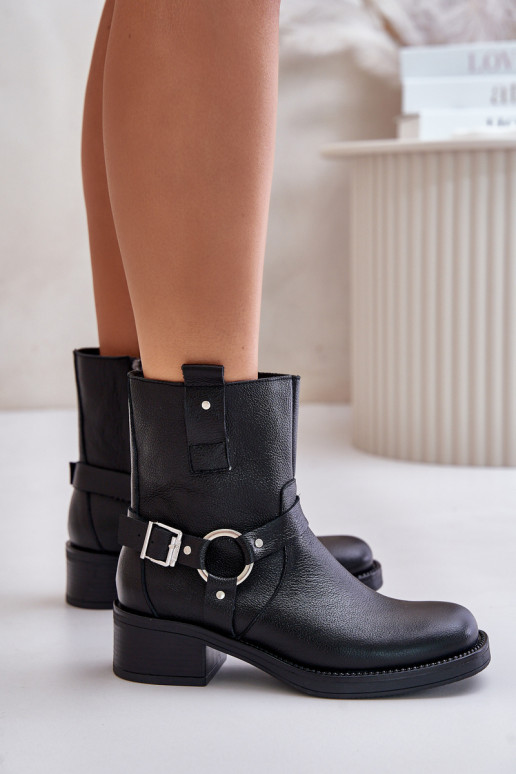 Zazoo 60480 Pele Botas De salto baixo aquecimento cor preta Zazoo 60480 Pele Botas De salto baixo aquecimento cor preta