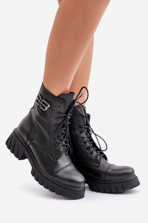 Zazoo 60486 Pele Botas quentes com cordões cor preta