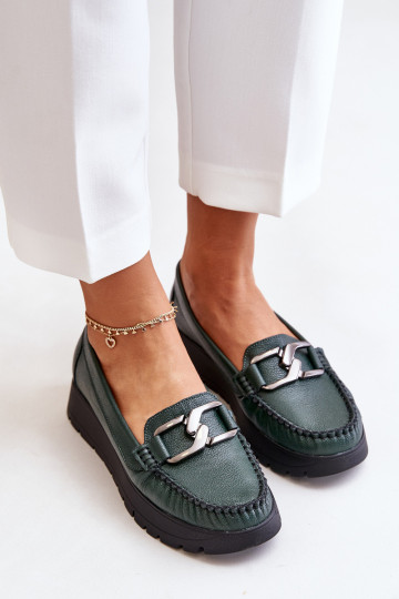 Zazoo 10141 Pele Mocassins com uma plataforma com enfeites cor cáqui