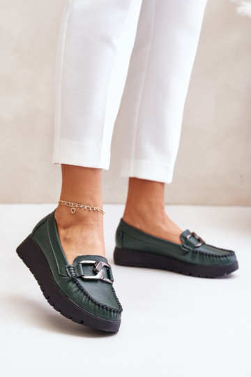 Zazoo 10141 Pele Mocassins com uma plataforma com enfeites cor cáqui 2