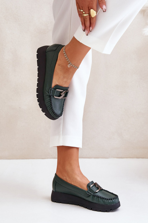 Zazoo 10141 Pele Mocassins com uma plataforma com enfeites cor cáqui