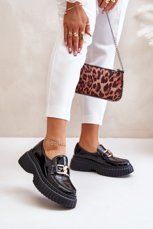 Zazoo 20176 com efeito verniz sapato mocassins femininos Feito de couro natural cor preta