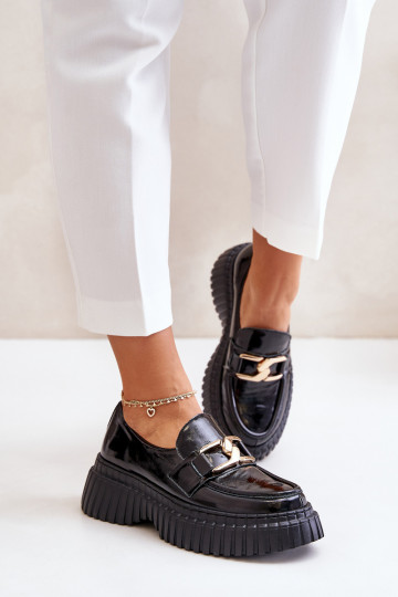 Zazoo 20176 com efeito verniz sapato mocassins femininos Feito de couro natural cor preta 2