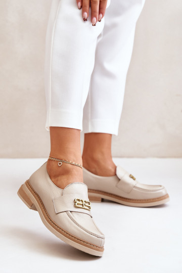 Zazoo 20174 Pele Estilo elegante sapato Feminino com salto largo bege 2