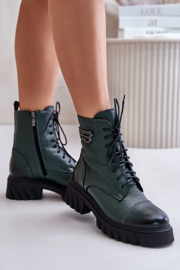 Zazoo 60486 botas de couro aquecidas com cadarços, na cor caqui