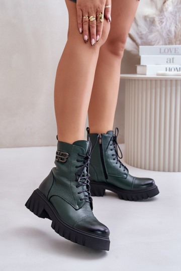 Zazoo 60486 botas de couro aquecidas com cadarços, na cor caqui 2