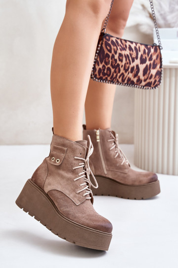 Zazoo 60499 botas femininas de camurça aquecidas com plataforma e cunha, na cor areia 2