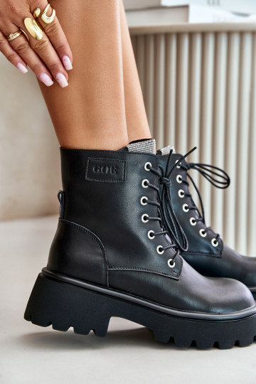 Botas de trabalho aquecidas de couro com detalhes brilhantes GOE OO2N4125, na cor preta