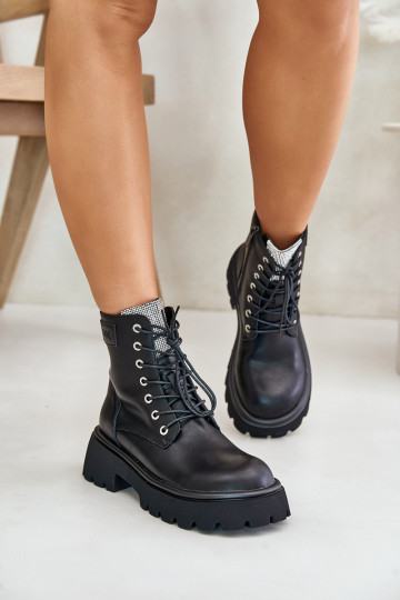 Botas de trabalho aquecidas de couro com detalhes brilhantes GOE OO2N4125, na cor preta 2