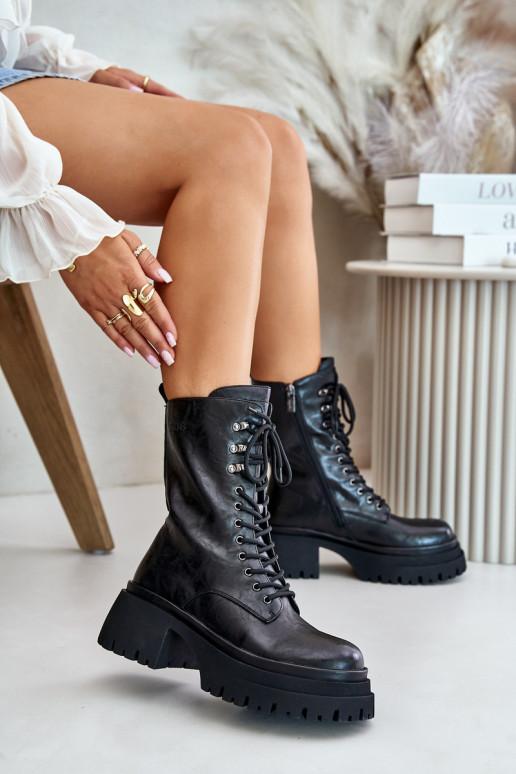 Pele Botins de trabalho Feminino aquecimento GOE OO2N4121 cor preta