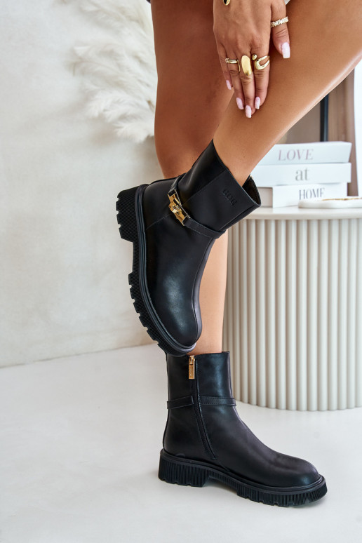 Pele Botas femininas com alças aquecimento GOE OO2N4150 cor preta Pele Botas femininas com alças aquecimento GOE OO2N4150 cor preta