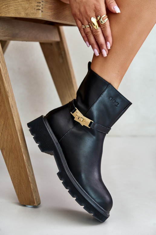 Pele Botas femininas com alças aquecimento GOE OO2N4150 cor preta Pele Botas femininas com alças aquecimento GOE OO2N4150 cor preta