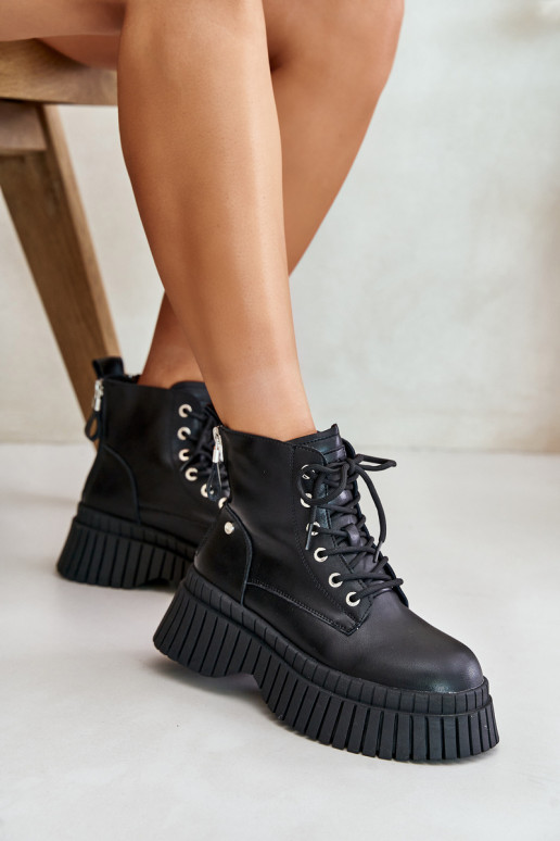 aquecimento Pele Botas sapato com solas maciças da moda GOE OO2N4126 cor preta aquecimento Pele Botas sapato com solas maciças da moda GOE OO2N4126 cor preta