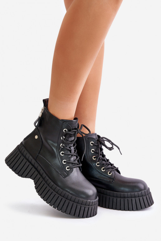 aquecimento Pele Botas sapato com solas maciças da moda GOE OO2N4126 cor preta aquecimento Pele Botas sapato com solas maciças da moda GOE OO2N4126 cor preta