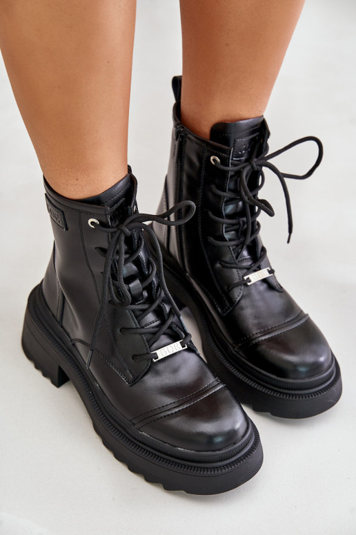 Feminino botas de montaria altas Botas aquecimento Feito de couro natural Goe OO2N4115-EM2 cor preta Feminino botas de montaria altas Botas aquecimento Feito de couro natural Goe OO2N4115-EM2 cor preta