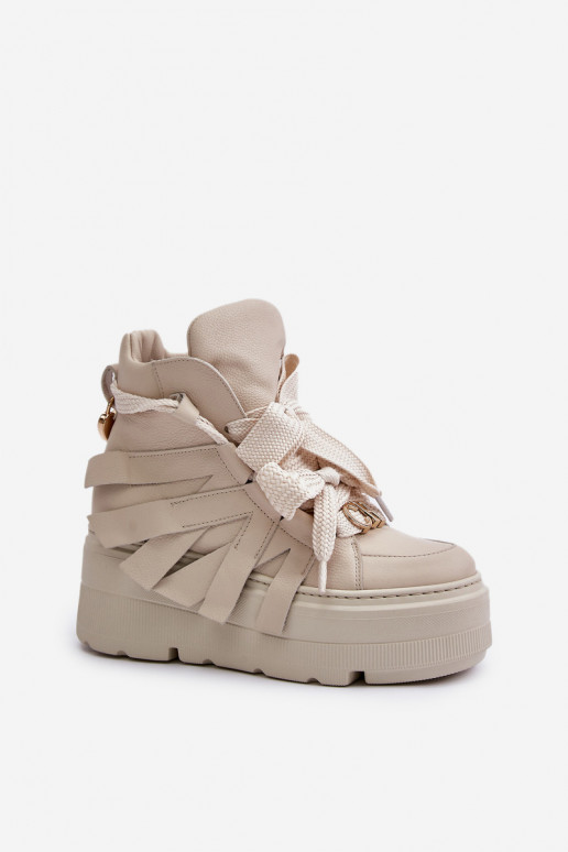 Pele À modalo de tênis Feminino com uma plataforma CheBello 4561 bege Pele À modalo de tênis Feminino com uma plataforma CheBello 4561 bege