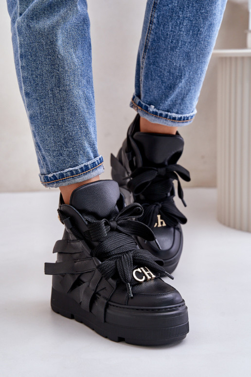 Pele À modalo de tênis Feminino com uma plataforma CheBello 4561 cor preta Pele À modalo de tênis Feminino com uma plataforma CheBello 4561 cor preta