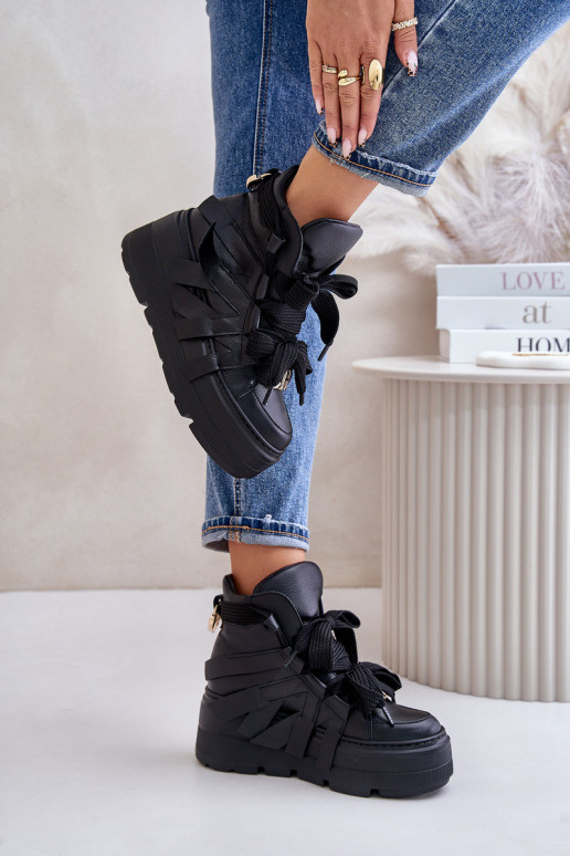 Pele À modalo de tênis Feminino com uma plataforma CheBello 4561 cor preta Pele À modalo de tênis Feminino com uma plataforma CheBello 4561 cor preta