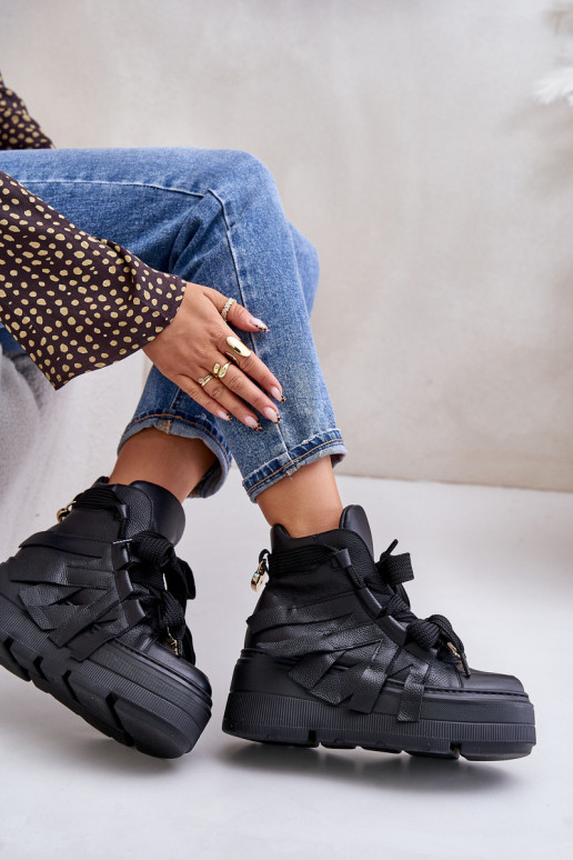 Pele À modalo de tênis Feminino com uma plataforma CheBello 4561 cor preta Pele À modalo de tênis Feminino com uma plataforma CheBello 4561 cor preta