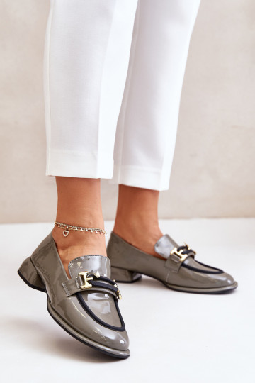 com efeito verniz sapato Feminino Klocke com enfeites Artiker 55C0412 cor cinza 2