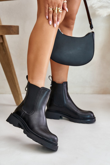 Botas curtas forradas de couro estilizadas com corrente decorativa D&A JC42-86 preto