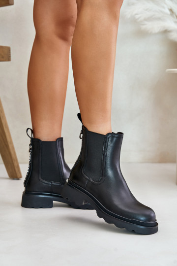 Botas curtas forradas de couro estilizadas com corrente decorativa D&A JC42-86 preto 2