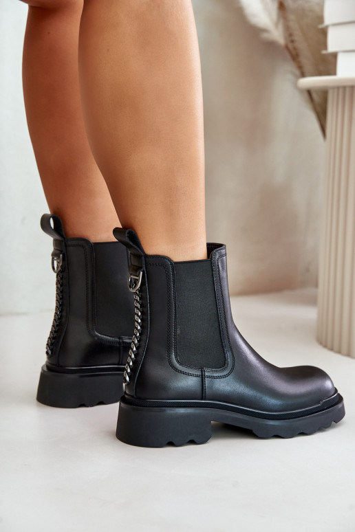 Pele botas elegantes Com uma corrente decorativa aquecimento D&A JC42-86 cor preta Pele botas elegantes Com uma corrente decorativa aquecimento D&A JC42-86 cor preta