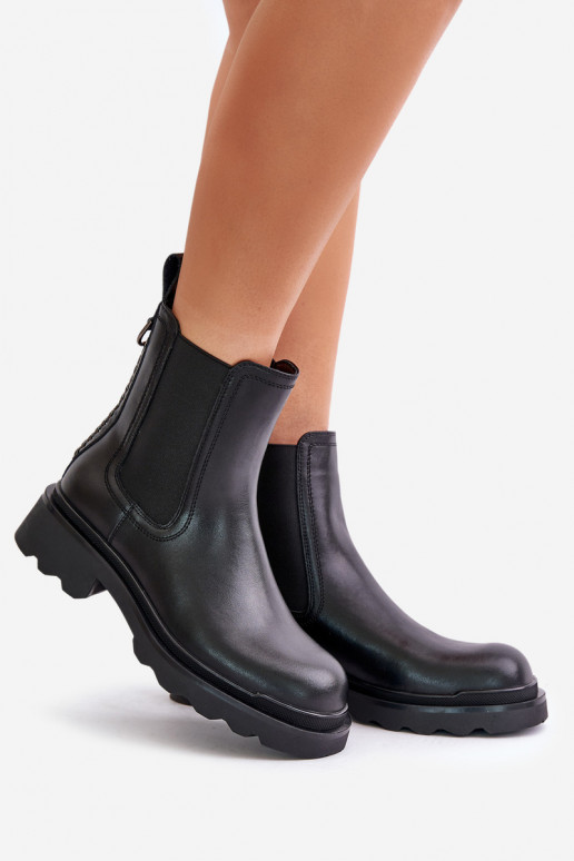 Pele botas elegantes Com uma corrente decorativa aquecimento D&A JC42-86 cor preta Pele botas elegantes Com uma corrente decorativa aquecimento D&A JC42-86 cor preta