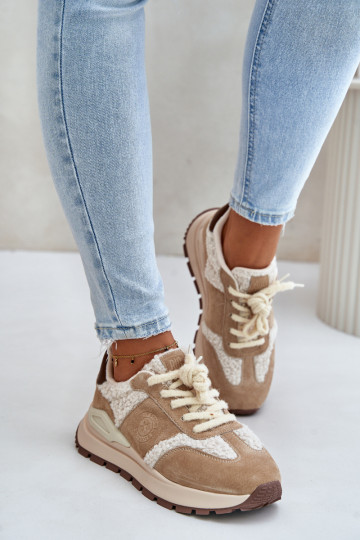 Sapatos femininos de couro quentes estilo esportivo Big Star OO274A317 HI-POLY SYSTEM cor areia