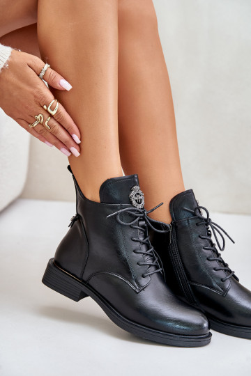 Botas quentes com salto largo e ornamentos Leonise cor preta 2