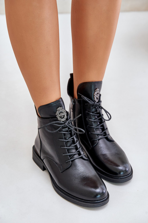 aquecimento Botas com salto largo com enfeites cor preta Leonise aquecimento Botas com salto largo com enfeites cor preta Leonise