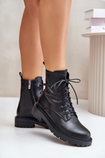 Botas de couro quentes com cadarço e zíper Elosie cor preta 2
