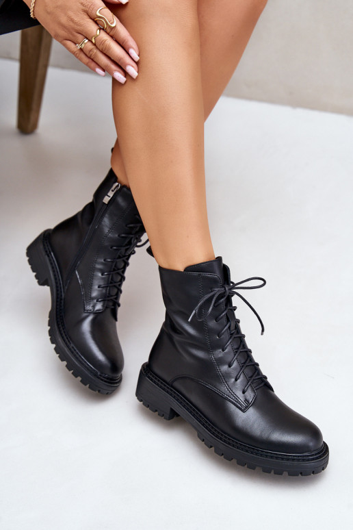 Pele Botas quentes com cordões Casal o castelo cor preta Elosie Pele Botas quentes com cordões Casal o castelo cor preta Elosie