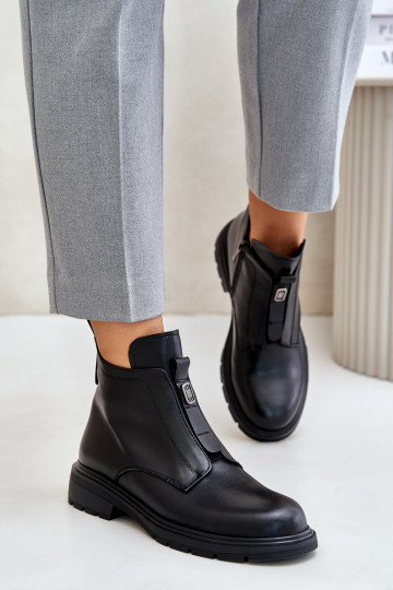 Botas de couro quentes com salto largo Komisa cor preta