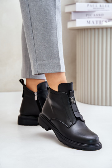 Botas de couro quentes com salto largo Komisa cor preta 2