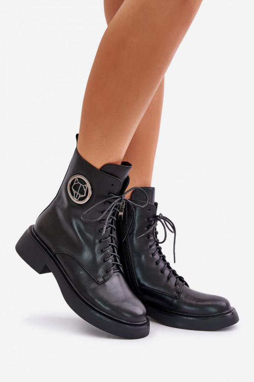 Pele Botas quentes com cordões Casal o castelo com enfeites cor preta Lorevine