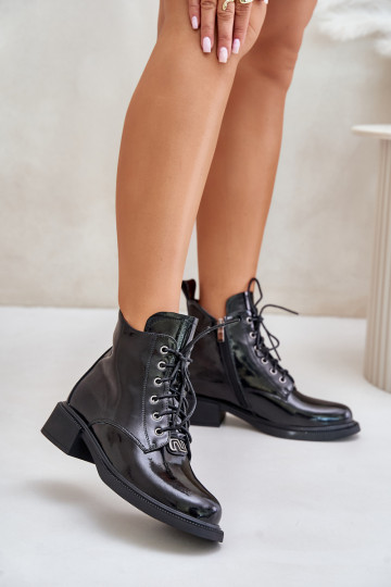 Pele com efeito verniz Botas com aquecimento cor preta Bellani 2