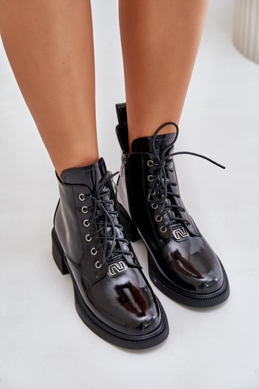 Pele com efeito verniz Botas com aquecimento cor preta Bellani Pele com efeito verniz Botas com aquecimento cor preta Bellani