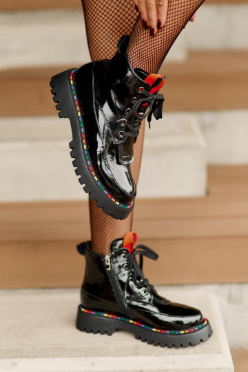 Pele com efeito verniz Botins de trabalho Casal o castelo cor preta Anafra 2