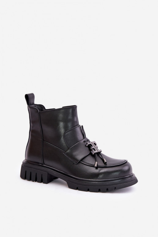 Pele Botas com salto largo com enfeites aquecimento cor preta Asperra Pele Botas com salto largo com enfeites aquecimento cor preta Asperra