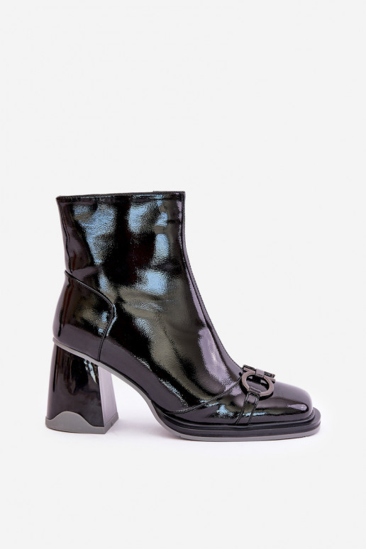 com efeito verniz Botas quentes no calcanhar com enfeites D&A MR880-021 cor preta