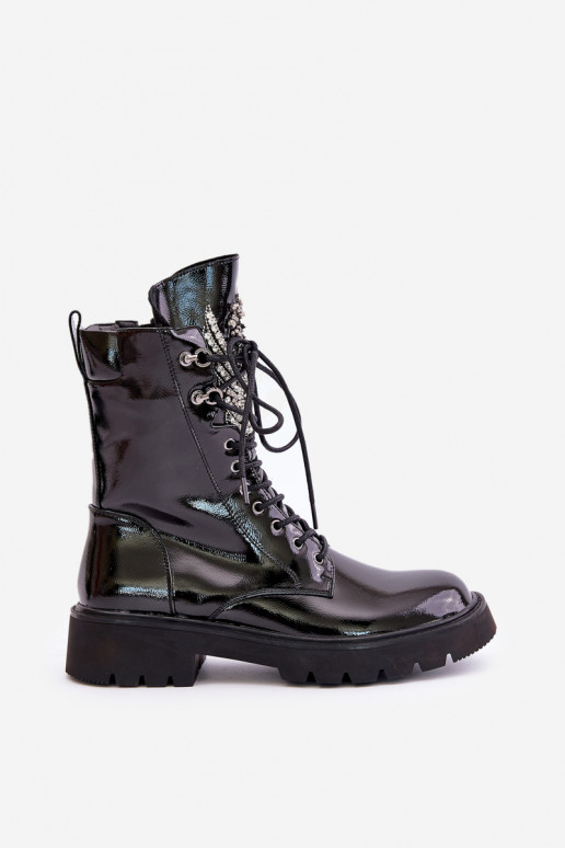 com efeito verniz Botins de trabalho Com decoração aquecimento D&A MR880-080 cor preta com efeito verniz Botins de trabalho Com decoração aquecimento D&A MR880-080 cor preta