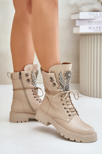 Eko Pele Botins de trabalho Com decoração aquecimento D&A MR880-080 bege