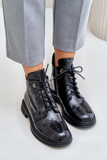 Pele com efeito verniz Botas femininas aquecimento Casal o castelo D&A LZ42-042 Preto e-cor cinza