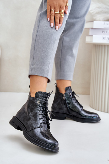 Pele com efeito verniz Botas femininas aquecimento Casal o castelo D&A LZ42-042 Preto e-cor cinza 2