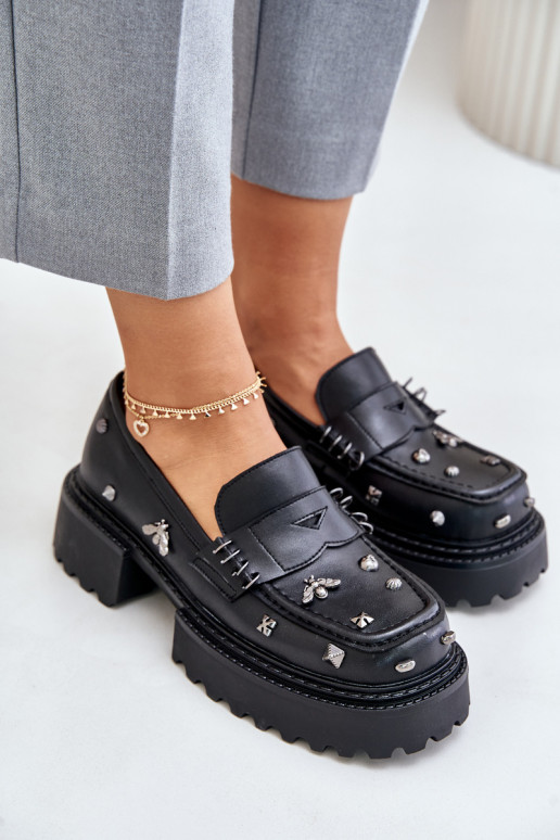 Pele sapato Feminino com lindos detalhes D&A MR880-102 cor preta Pele sapato Feminino com lindos detalhes D&A MR880-102 cor preta