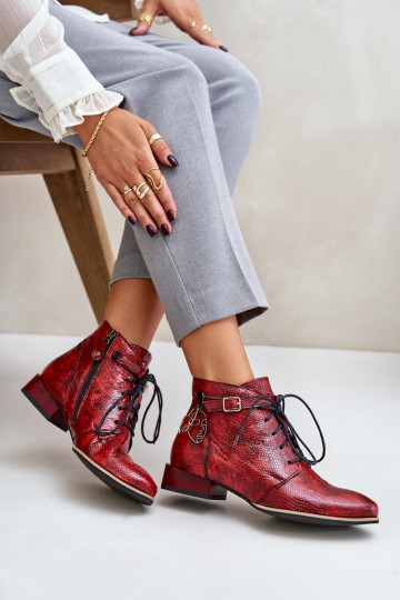 Feminino Pele com efeito verniz Botas Calçados Tem que serciejka 5743A-08 cor vermelha