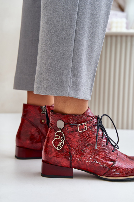 Feminino Pele com efeito verniz Botas Calçados Tem que serciejka 5743A-08 cor vermelha