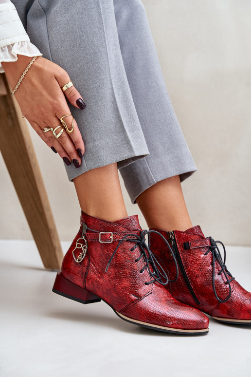 Feminino Pele com efeito verniz Botas Calçados Tem que serciejka 5743A-08 cor vermelha